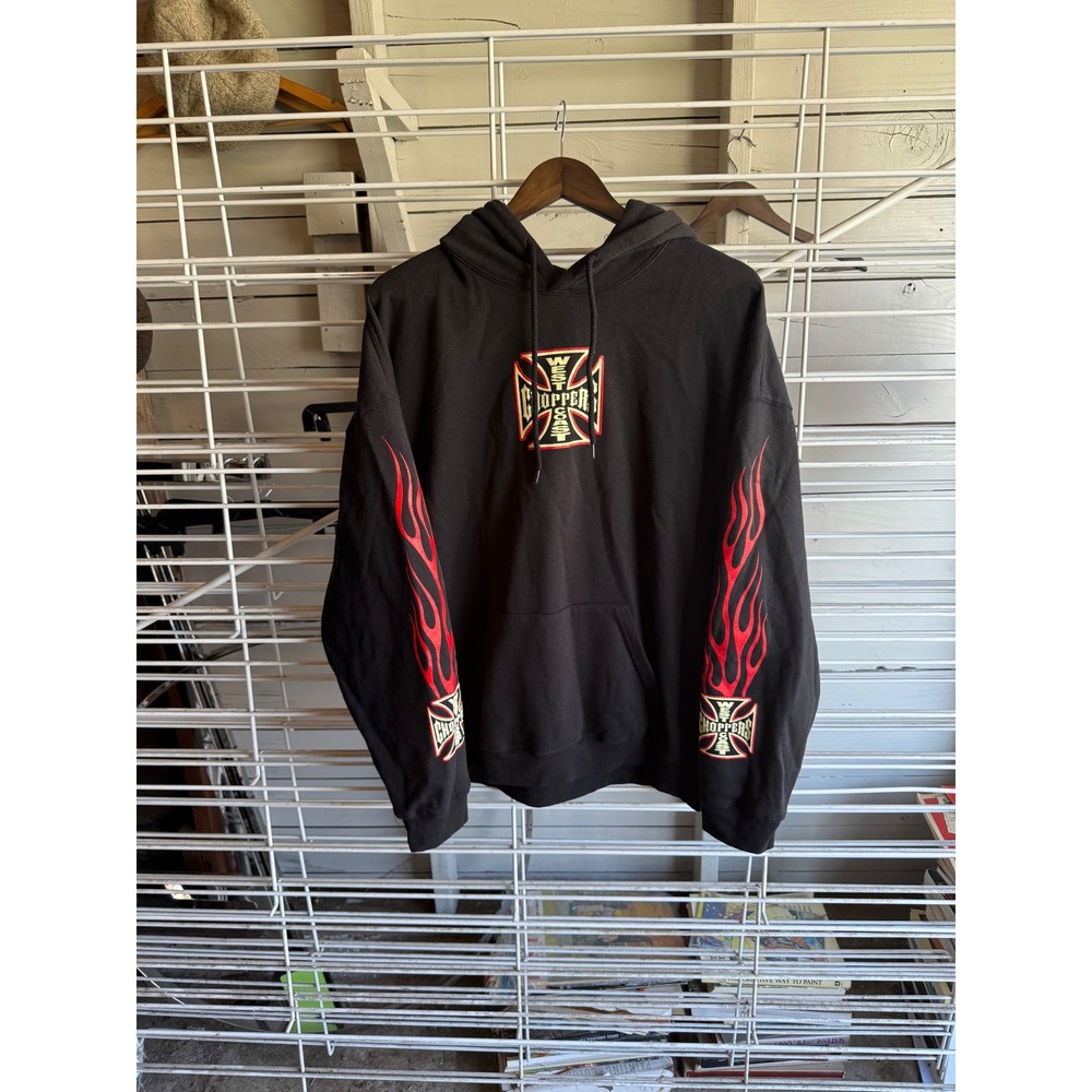 West Coast Choppers Jesse James Flame Logo Hoodie Black XL Motorcycle Pullover